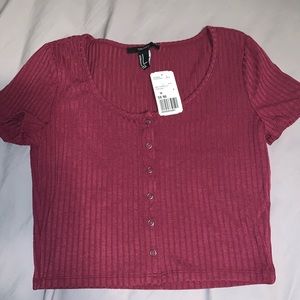Size M ribbed button down Crop Top. Forever 21.